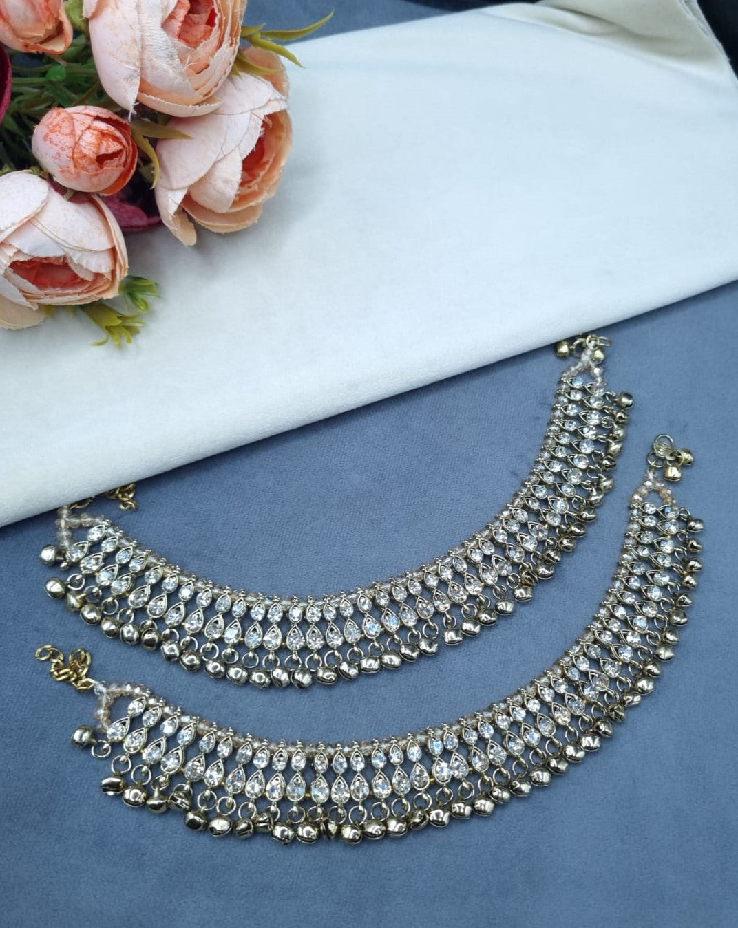 Bridal Stone-Studded Payal with Hanging Bells