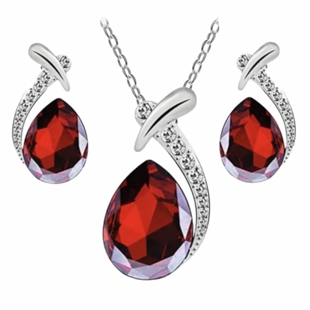 Elegant Teardrop Pendant Jewellery Set with Matching Earrings For Woman & Girls