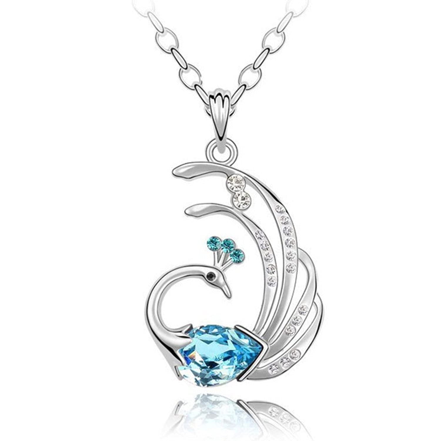 Silver Plated Peacock Pendant With chain Jewelry For Woman & Girls