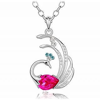 Silver Plated Peacock Pendant With chain Jewelry For Woman & Girls