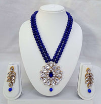 Double Layer Beaded Necklace Set with Stone Studded Pendant & Matching Earrings – Traditional Jewellery