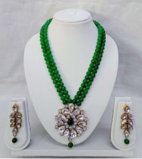 Traditional Beaded Mala Pendant Set With Matching Earrings For Woman