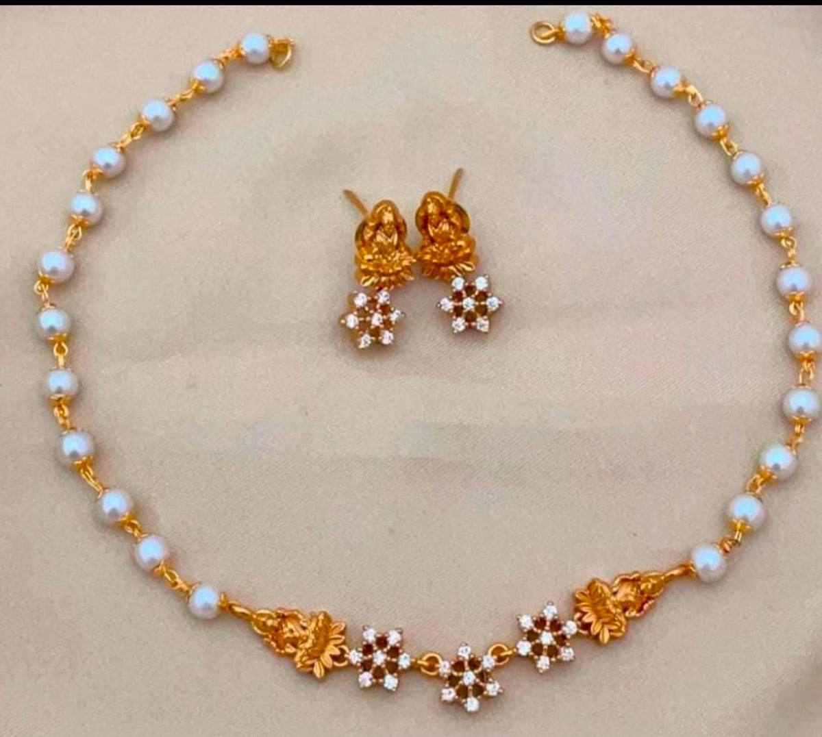 Temple Lakshmi Pearl Necklace Set