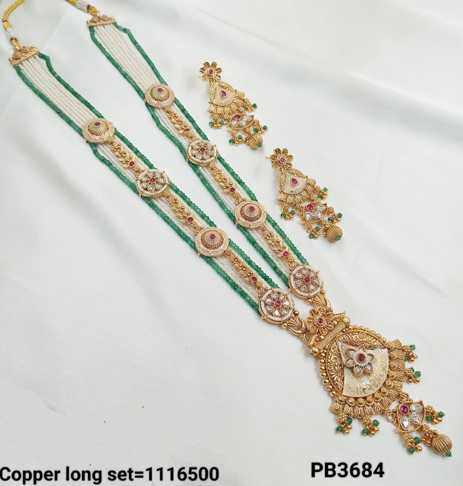 Copper Long Gold Polish Fancy Necklace Set