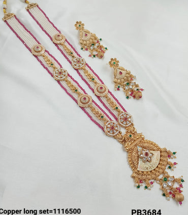 Copper Long Gold Polish Fancy Necklace Set