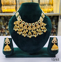 Traditional Copper Kundan Necklace Set with Matching Earrings