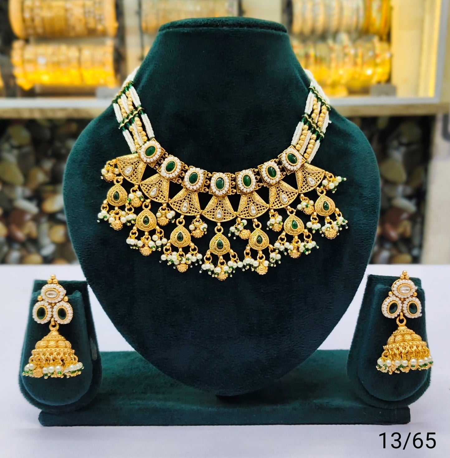 Traditional Copper Kundan Necklace Set with Matching Earrings