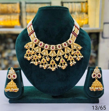 Traditional Copper Kundan Necklace Set with Matching Earrings