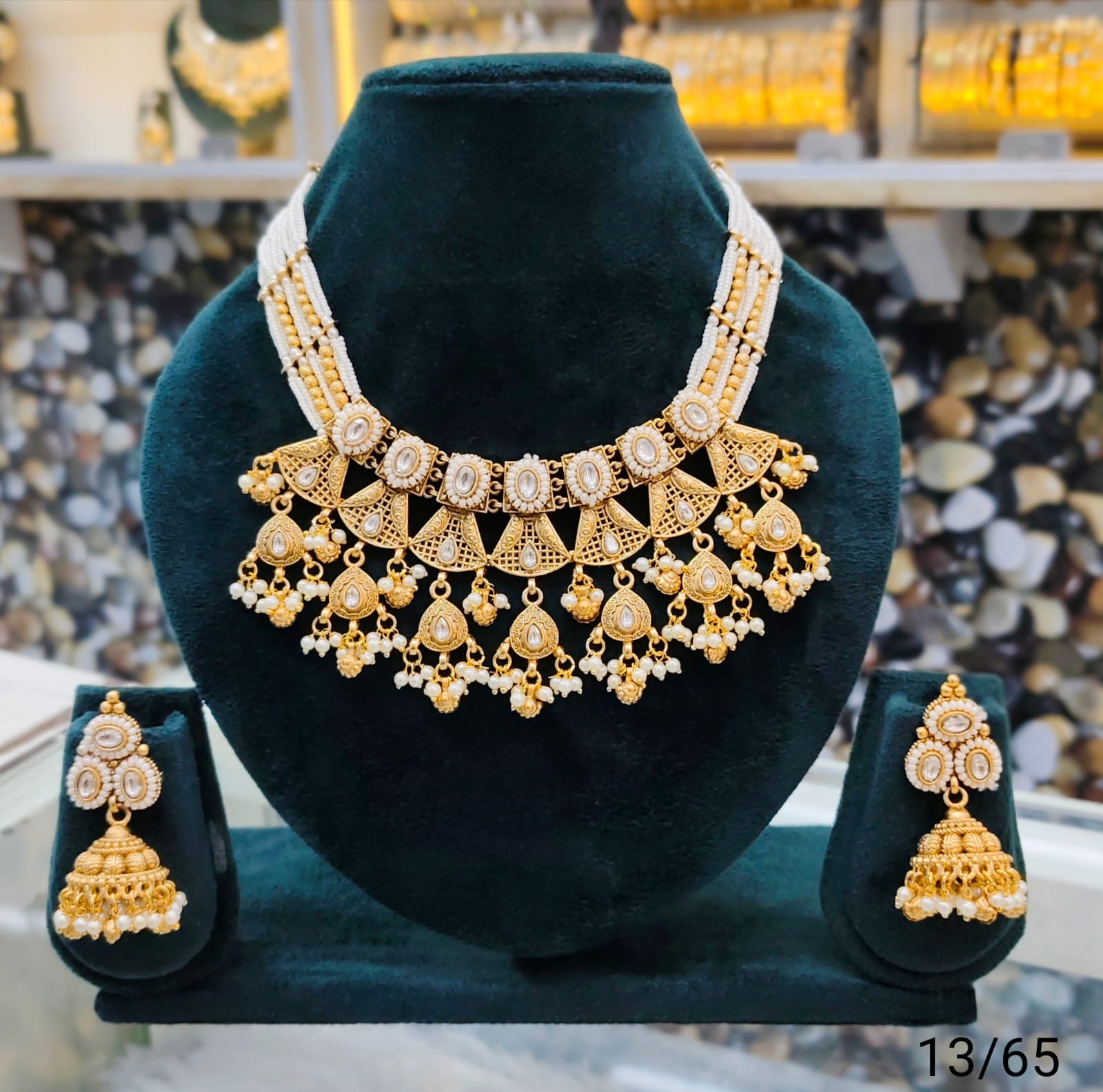Traditional Copper Kundan Necklace Set with Matching Earrings