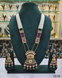 Elegant Multi-Strand Beaded Necklace Set with Intricate Gold Pendant & Matching Earrings