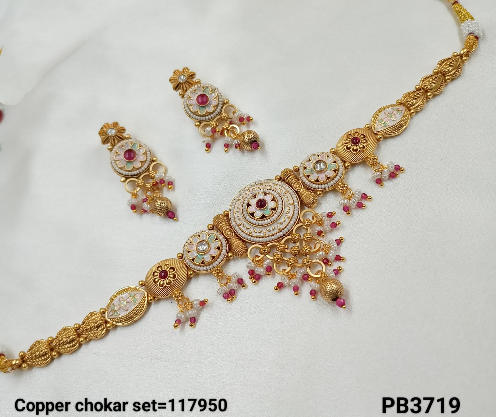 Minakaari Copper Gold Polish Choker Necklace Set