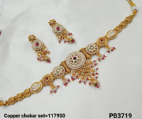 Minakaari Copper Gold Polish Choker Necklace Set