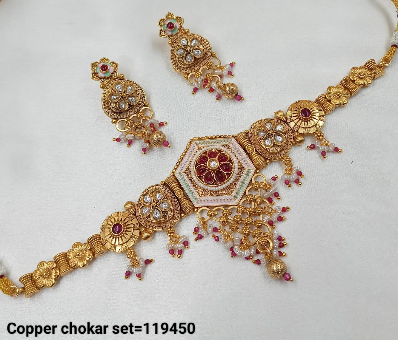 Copper Gold Polish Choker Necklace Set