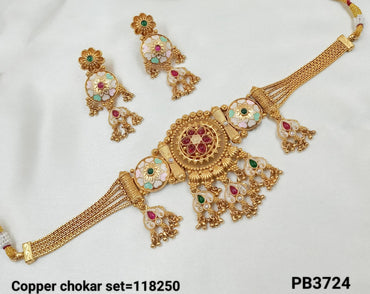 Copper Minakaari Gold Polish Choker Necklace Set