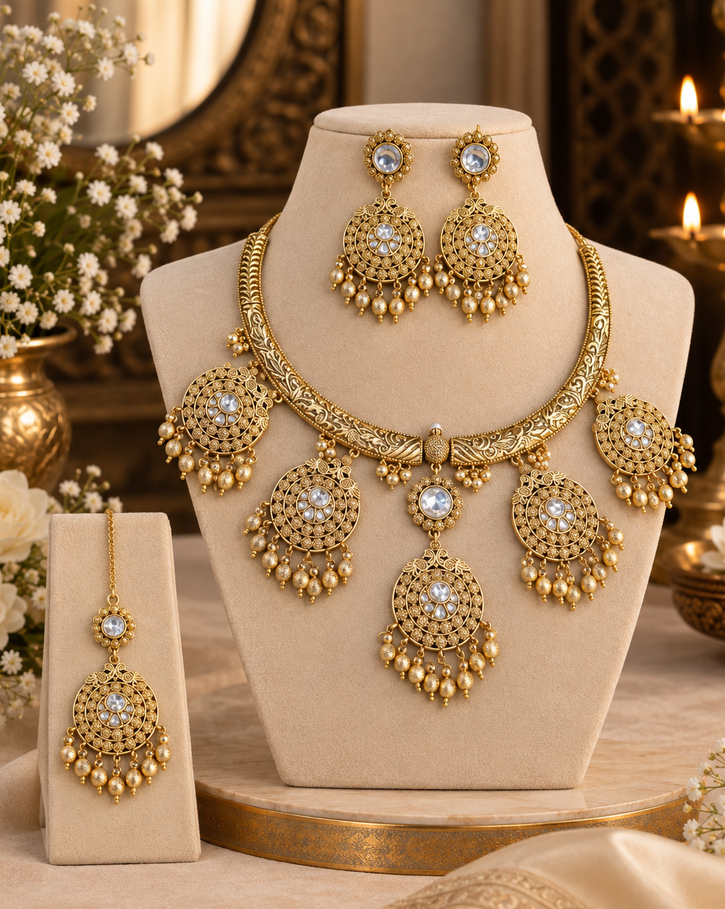 Floral Medallion Necklace Set with Tikka