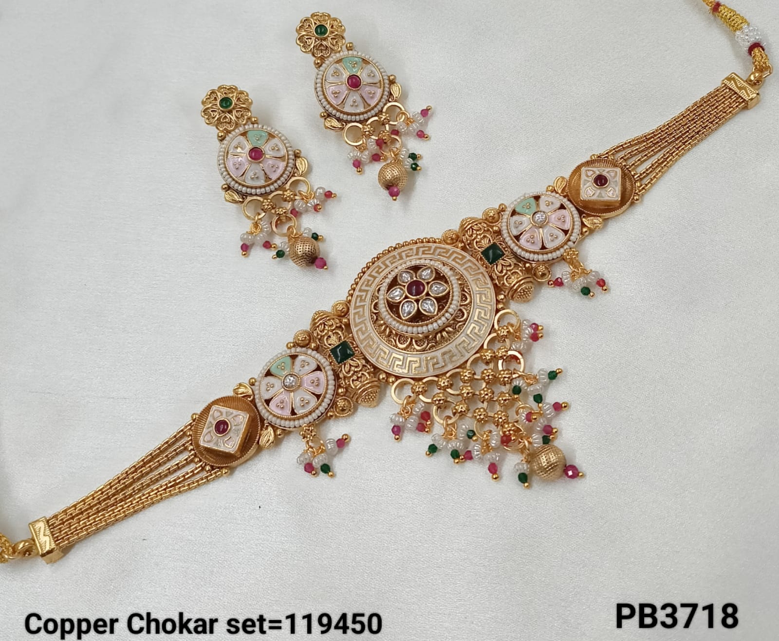 Copper Minakaari Gold Polish Choker Necklace Set