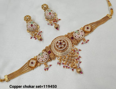 Copper Minakaari Gold Polish Choker Necklace Set