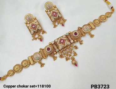 Copper Gold Polish Choker Necklace Set