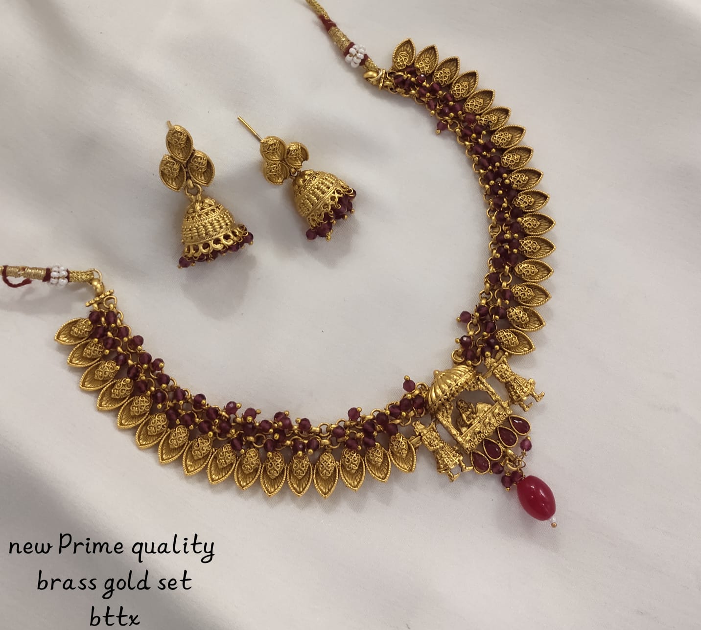 Traditional Gold Copper Necklace Set with Jhumka Earrings – Prime Quality
