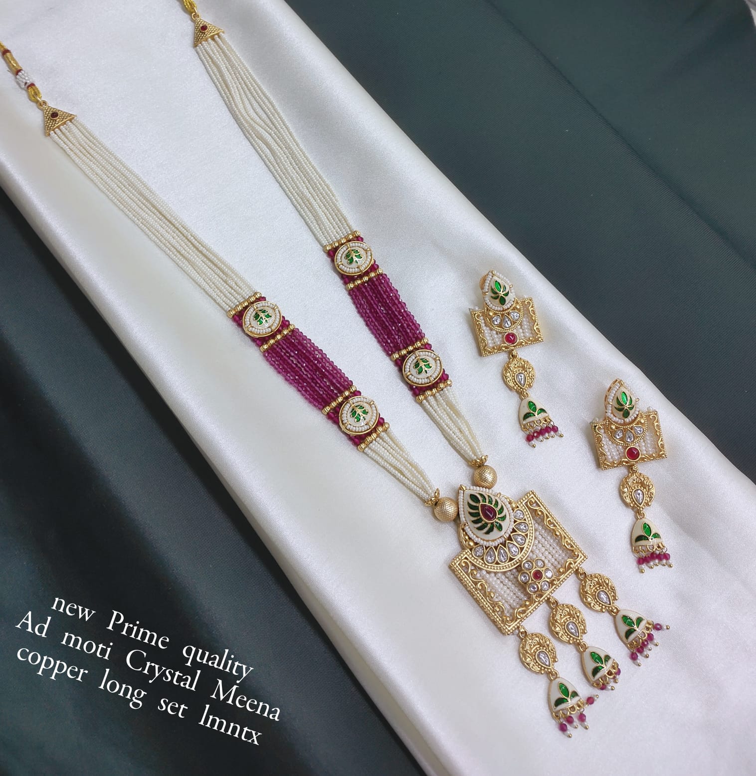 Copper Gold Plated Meenakari long Jewellery Set