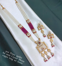 Copper Gold Plated Meenakari long Jewellery Set