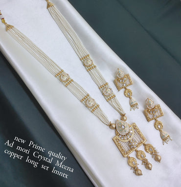 Copper Gold Plated Meenakari long Jewellery Set