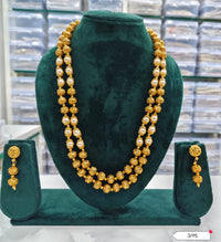 Elegant Golden Pearl and Filigree Copper Necklace Set with Matching Earrings