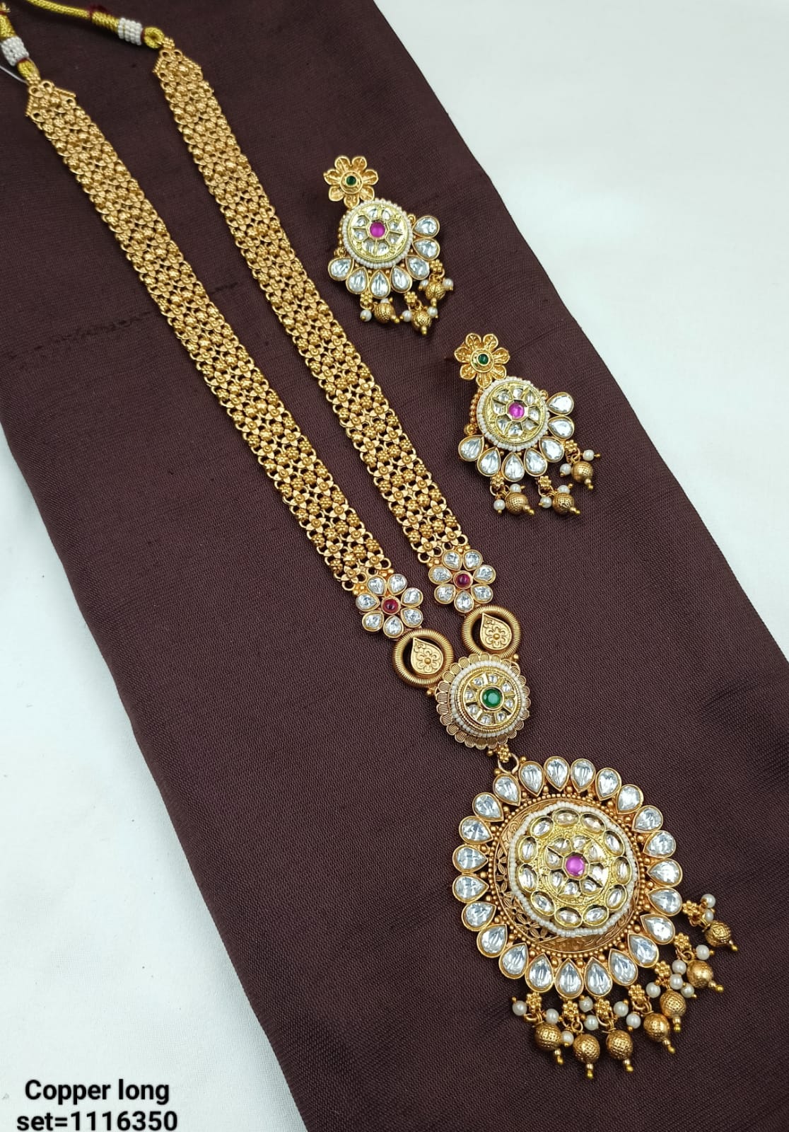 Handcrafted Ethnic Long Necklace Set with Kundan Detailing