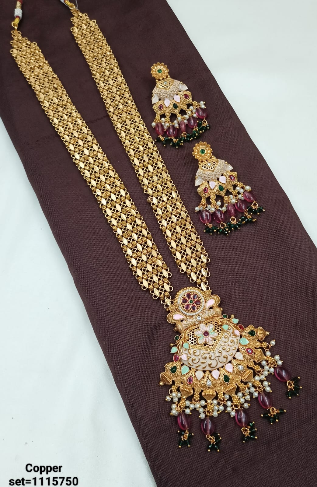 Traditional Long Necklace Set with Antique Pendant and Jhumka Earrings – LucentEmarket