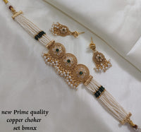 Traditional Copper Choker Necklace Set with Pearl Detailing