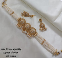 Traditional Copper Choker Necklace Set with Pearl Detailing