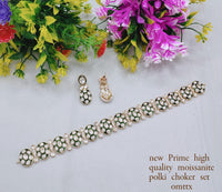 Premium Moissanite Polki Choker & Earring Set – Handcrafted Copper Base Jewelry