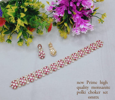 Premium Moissanite Polki Choker & Earring Set – Handcrafted Copper Base Jewelry