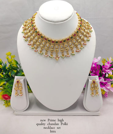 Premium Chandan Polki Necklace Set with Earrings – Traditional Ethnic Jewelry
