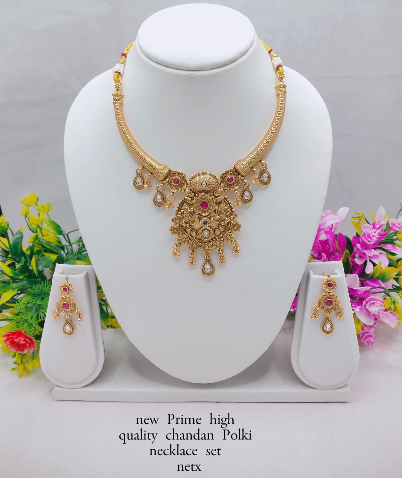 Chandan Polki Necklace Set with Earrings – Premium Traditional Jewelry