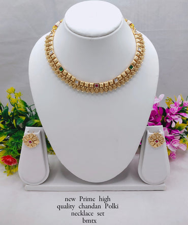 Premium Copper Chandan Polki Necklace Set with Stud Earrings – Traditional Ethnic Jewelry