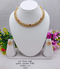 Premium Copper Chandan Polki Necklace Set with Stud Earrings – Traditional Ethnic Jewelry