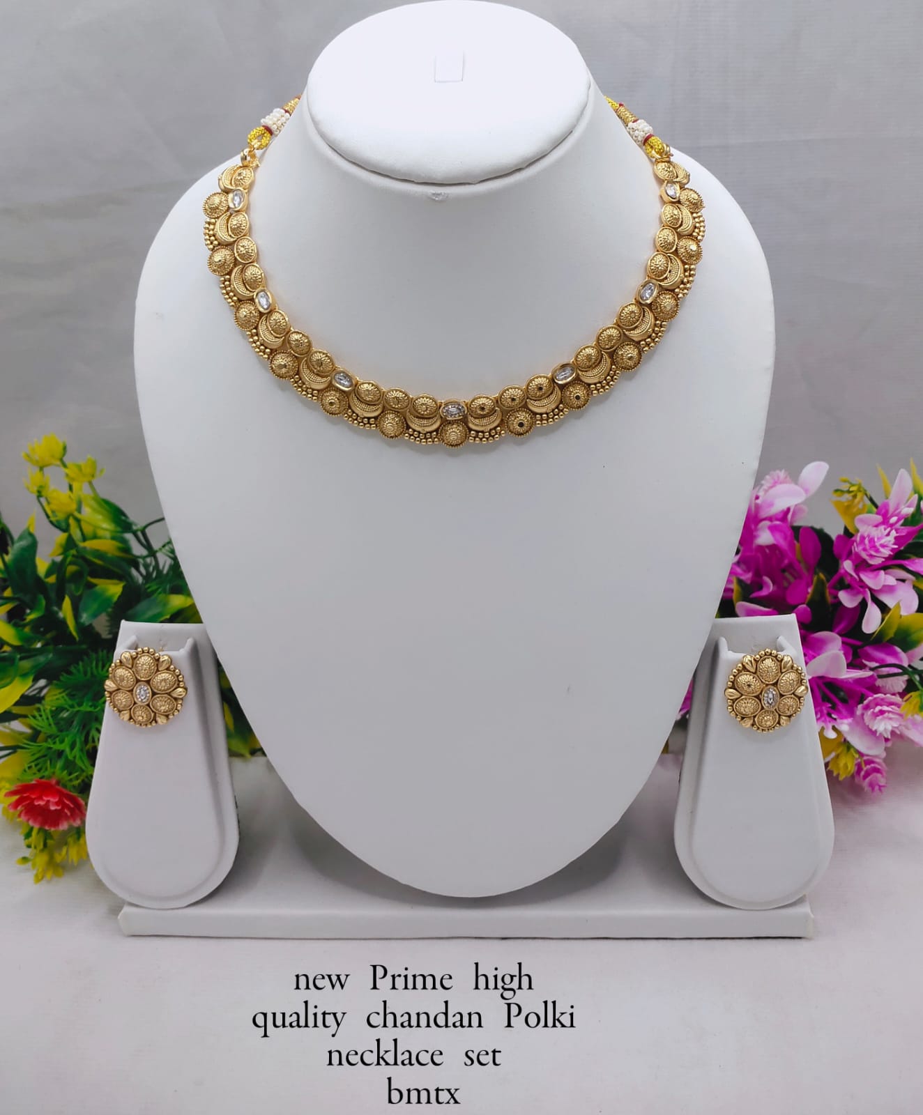 Designer Copper Chandan Polki Necklace Set with Stud Earrings – Ethnic Jewelry Collection