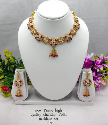 Traditional Chandan Polki Necklace Set with Jhumka Earrings – Premium Copper Finish
