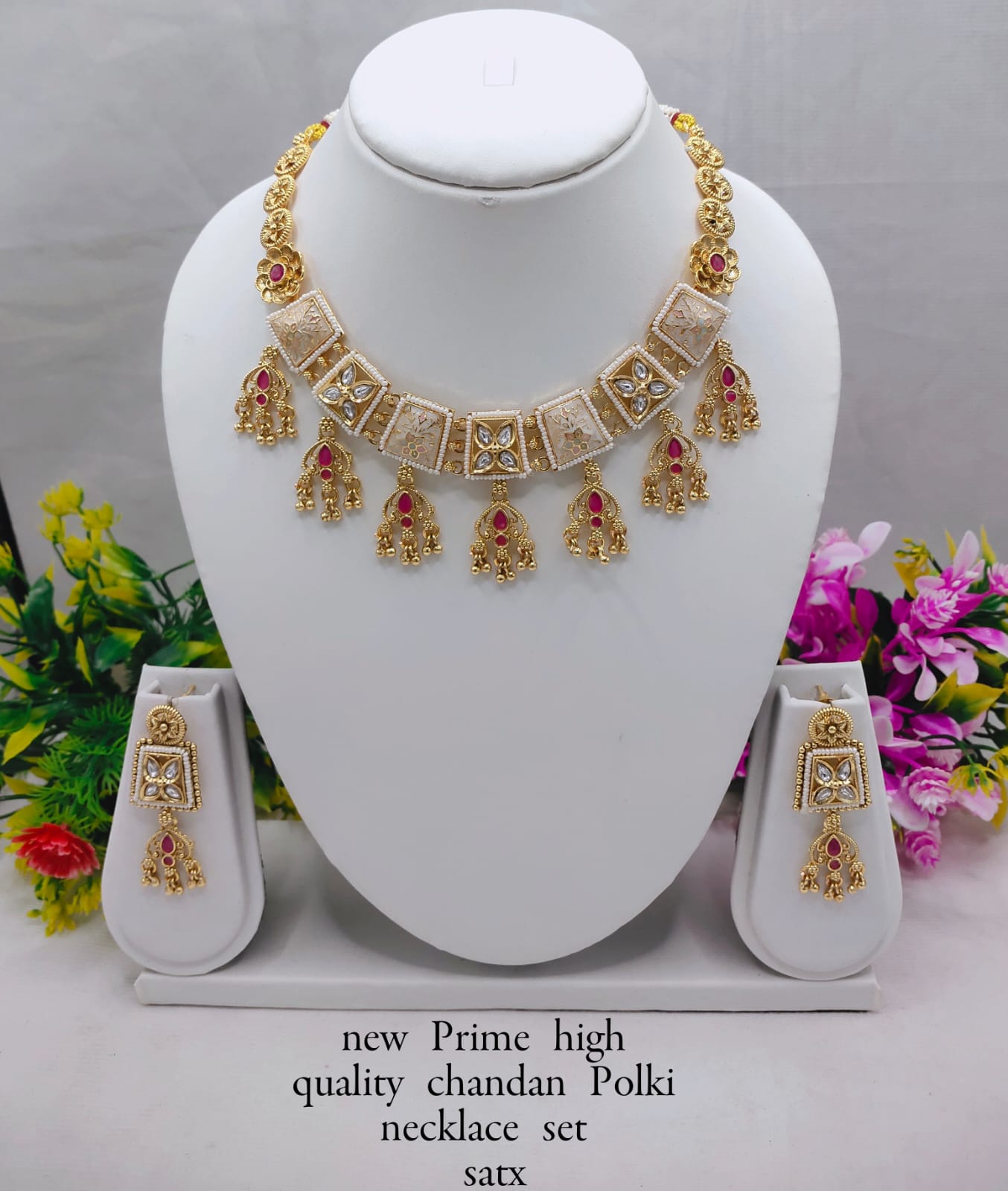 Square Motif Necklace Set with Jhumka Earrings – Copper Finish – Lucentemarket