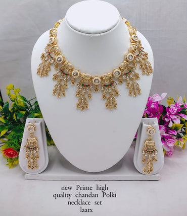Heavy Bridal Chandan Polki Necklace Set with Multi Jhumka Design – Copper Finish