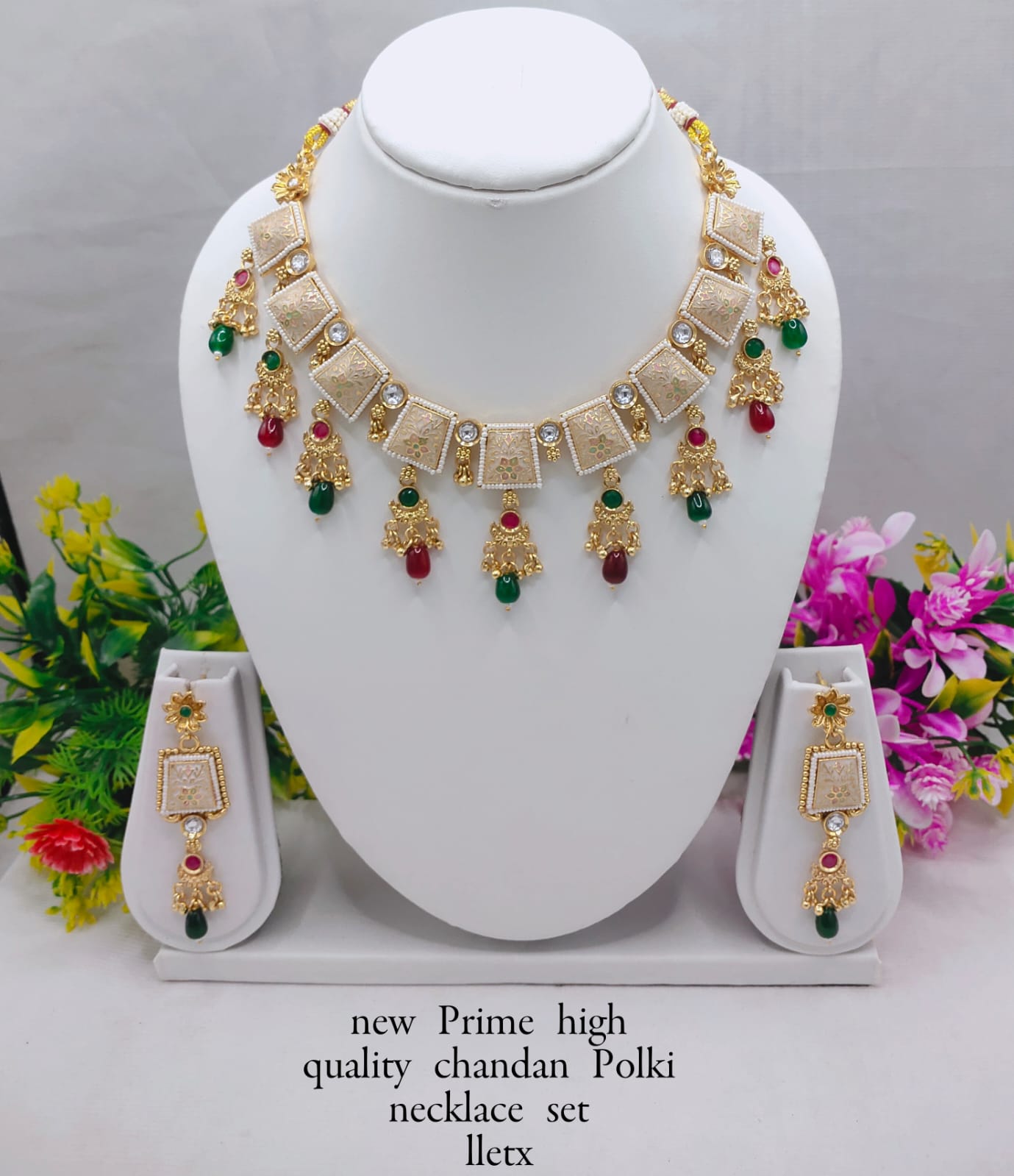 Premium Chandan Polki Necklace Set – Elegant Traditional Jewelry with Matching Earrings