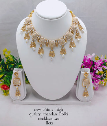 Premium Chandan Polki Necklace Set – Elegant Traditional Jewelry with Matching Earrings