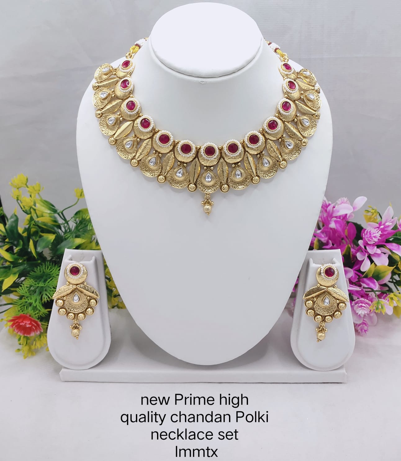 Premium Chandan Polki Necklace Set with Earrings – Bridal & Festive Jewelry