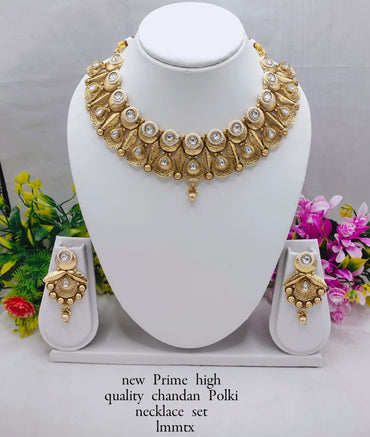 Premium Chandan Polki Necklace Set with Earrings – Bridal & Festive Jewelry