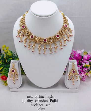 Elegant Copper Polki Pearl Drop Necklace Set – Premium Bridal & Festive Jewelry