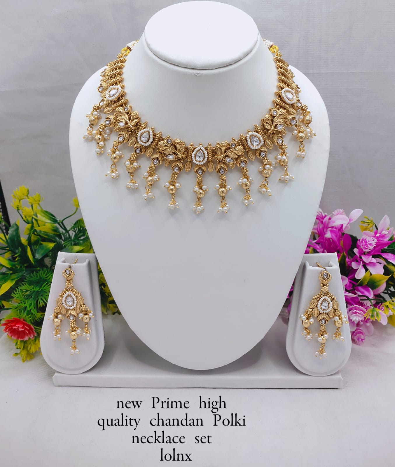 Elegant Copper Polki Pearl Drop Necklace Set – Premium Bridal & Festive Jewelry