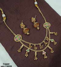 Traditional Gold-Plated Copper Necklace Set with Jhumka Earrings