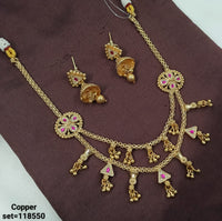 Traditional Gold-Plated Copper Necklace Set with Jhumka Earrings