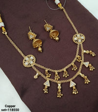 Traditional Gold-Plated Copper Necklace Set with Jhumka Earrings